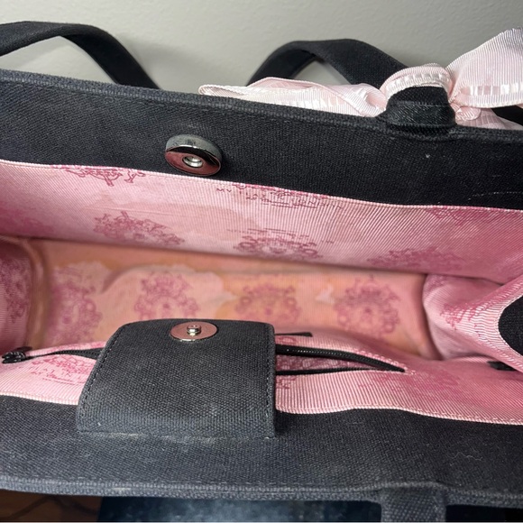 My Flat In London pink Queen bee black tote with original bag it came in - Picture 7 of 15